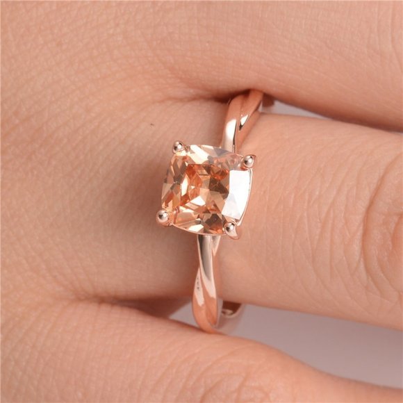 Rose Gold Square Cute Romantic Stone Ring for Women, VIP231 - Picture 3 of 8